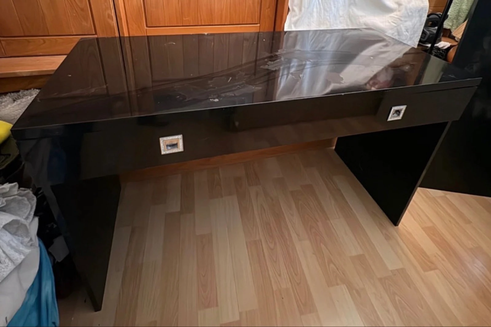 Conjunto completo negro lacado: Escritorio + Cama + Mesita de noche - Estilo moderno y funcional – photo 2